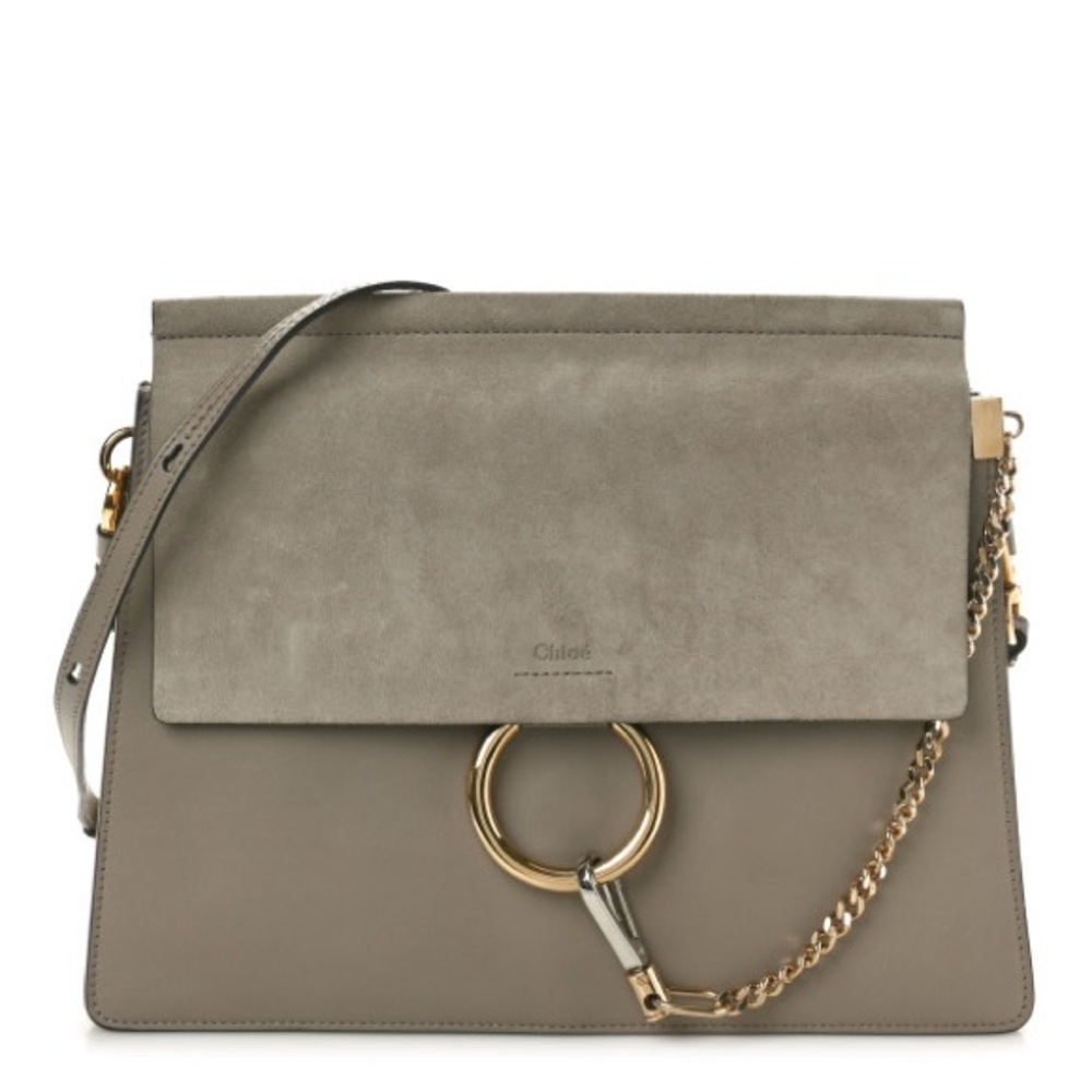 CHLOE 
Calfskin Suede Medium Faye Shoulder Bag Motty Grey